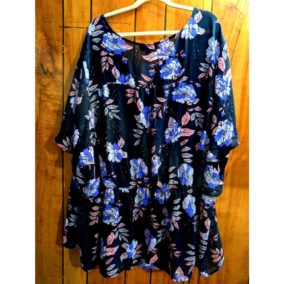 Lane Bryant Top Shirt Blouse Plus Size 38/40 7X Blue Floral Long Ruffle Sleeves - Picture 2 of 6